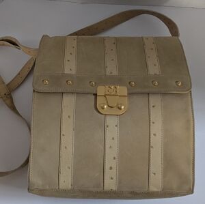 Escada Beige Suede Crossbody Bag with Gold Hardware